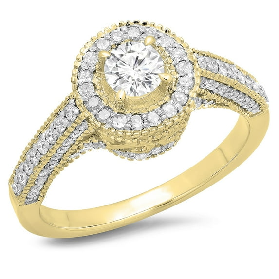 1.00 Carat (ctw) 18K Yellow Gold Round Diamond Ladies Bridal Vintage Halo Style Engagement Ring 1 CT