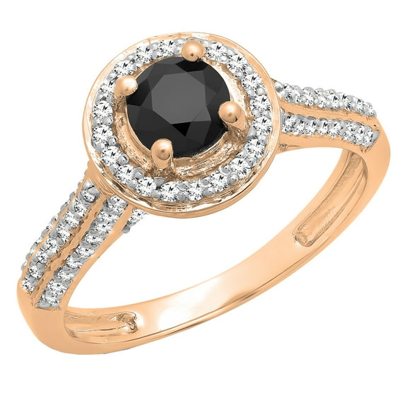 1.00 Carat (ctw) 18k Rose Gold Round Black & White Diamond Ladies Bridal Halo Style Engagement Ring 1 CT