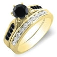 thumbnail image 1 of 1.00 Carat (ctw) 18k Yellow Gold Round Black & White Diamond Ladies Bridal Engagement Ring Set With Matching Band 1 CT, 1 of 1