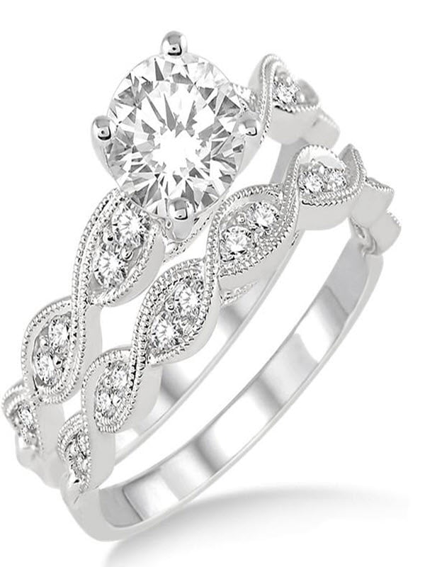1.00 Carat inertwined Bridal set in Princess cut diamond in 10k white ...