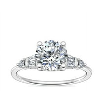 1.00 Ct Beautiful Classy Solitaire with Accents Round Shape Real Diamod Engagement Ring for her Solid 14K White Gold Size 7