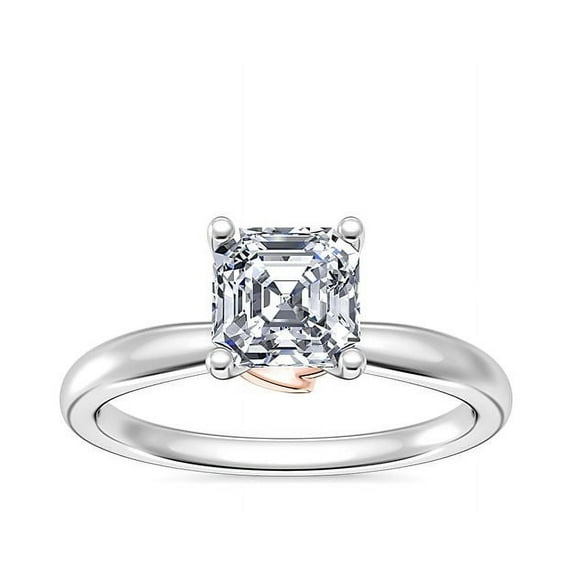 1.00 Ct Brilliant Asscher Cut Genuine Diamond Sparkle Solitaire Engagement Ring for Women Solid 14K White Gold Size 6.5