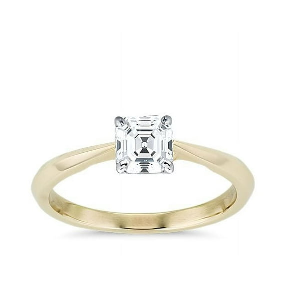 1.00 Ct Brilliant Asscher Cut Genuine Diamond Sparkle Solitaire Engagement Ring for Women Solid 14K Yellow Gold Size 6.5