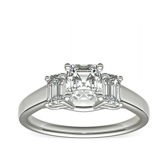 1.00 Ct Brilliant Asscher Cut Genuine Diamond Sparkle Three Stone Engagement Ring for Women Solid 950 Platinum Size 6.5