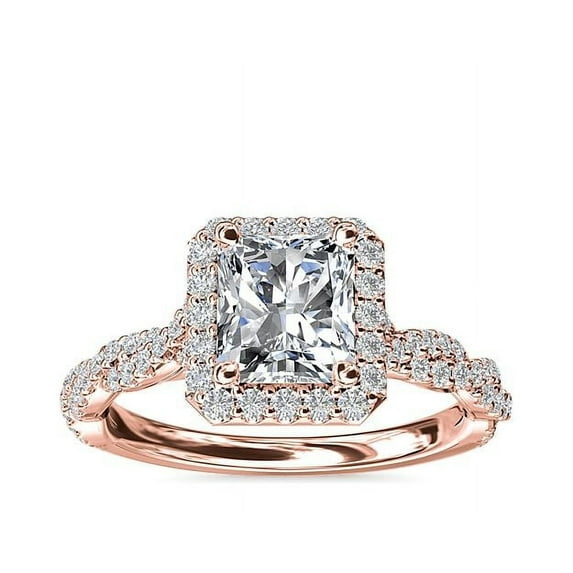 1.00 Ct Brilliant Asscher Cut Natural Diamond Accents Elegant Halo Ring for Women Solid 18K Rose Gold Size 6