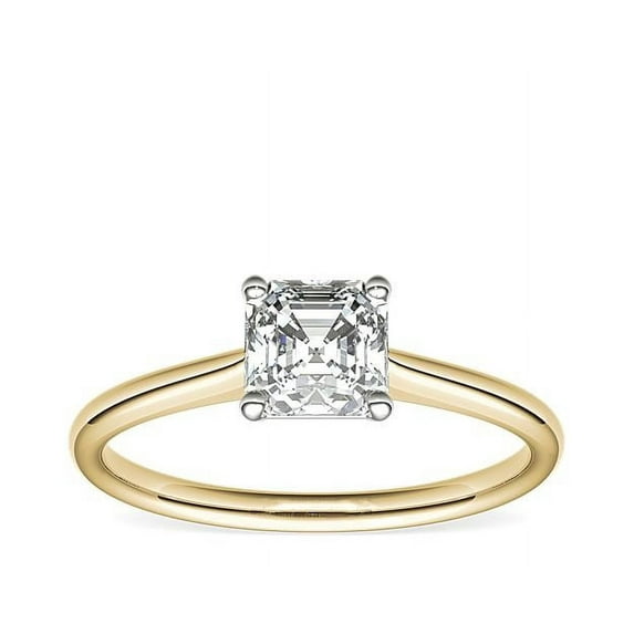 1.00 Ct Brilliant Asscher Cut Natural Diamond Accents Elegant Ring for Women Solid 18K Yellow Gold Size 6