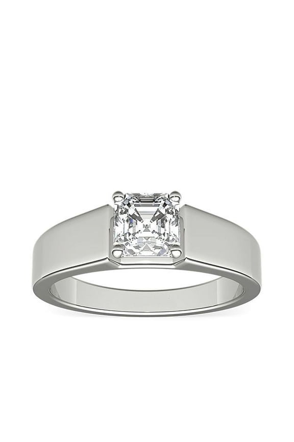 1.00 Ct Brilliant Asscher Shape Solitaire Genuine Diamond Beautiful Wedding Ring for her Solid 18K White Gold Size 7