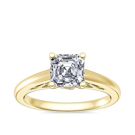 1.00 Ct Brilliant Asscher Cut Solitaire Genuine Diamond Beautiful Wedding Ring for her Solid 18K Yellow Gold Size 7