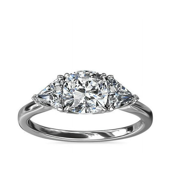 1.00 Ct Brilliant Cushion Cut Natural Diamond Elegant Three Stone Wedding Ring for her Solid 14K White Gold Size 6