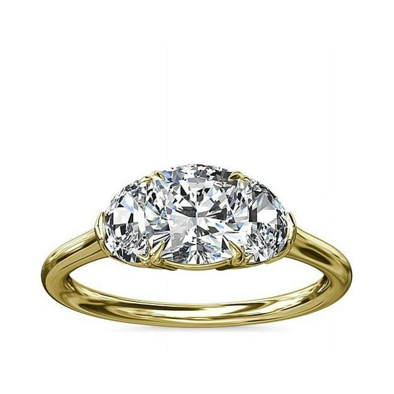 1.00 Ct Brilliant Cushion Shape Three Stone Genuine Diamond Beautiful Wedding Ring for her Solid 14K Yellow Gold Size 7