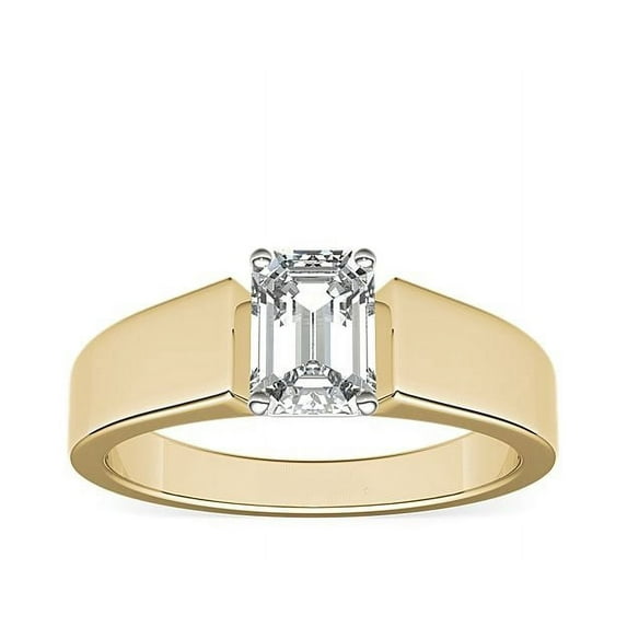 1.00 Ct Brilliant Emerald Cut Genuine Diamond Sparkle Solitaire Engagement Ring for Women Solid 14K Yellow Gold Size 6.5