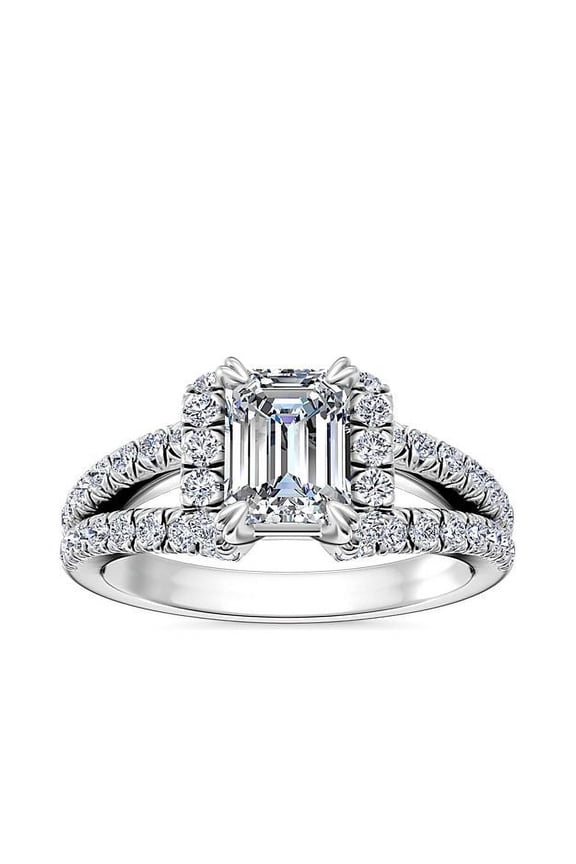 2.50 Ct Brilliant Emerald Cut IGI Certified Lab Grown Diamond Accents Elegant Halo Ring for Women Solid 18K White Gold Size 6