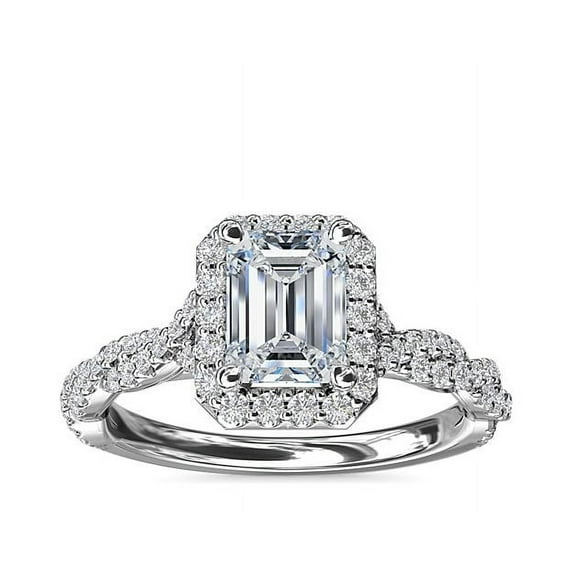 1.00 Ct Brilliant Emerald Cut Natural Diamond Accents Elegant Halo Ring for Women Solid 18K White Gold Size 6