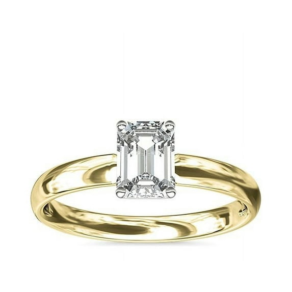 1.00 Ct Brilliant Emerald Cut Natural Diamond Emerald Solitaire Engagement Ring for her Solid 18K Yellow Gold Size 5.5