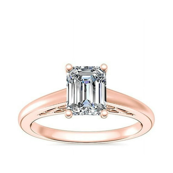 1.00 Ct Brilliant Emerald Cut Solitaire Genuine Diamond Beautiful Wedding Ring for her Solid 14K Rose Gold Size 7