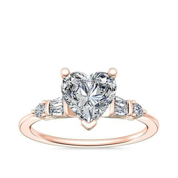 1.00 Ct Brilliant Heart Cut Natural Diamond Accents Elegant Halo Ring for Women Solid 18K Rose Gold Size 6