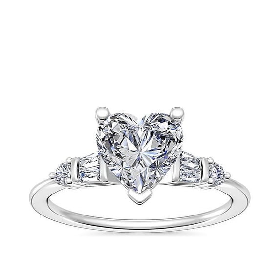 1.00 Ct Brilliant Heart Cut Natural Diamond Elegant Solitaire with Accents Wedding Ring for her Solid 14K White Gold Size 6