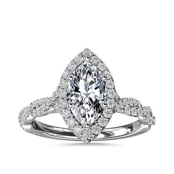 1.00 Ct Brilliant Marquise Cut Natural Diamond Marquise Solitaire with Accents Engagement Ring for her Solid 18K White Gold Size 5.5