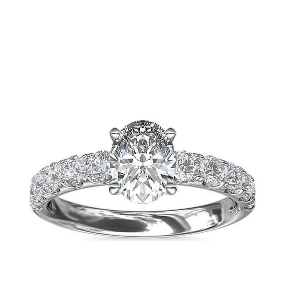1.00 Ct Brilliant Oval Cut Natural Diamond Oval Solitaire with Accents Engagement Ring for her Solid 18K White Gold Size 5.5