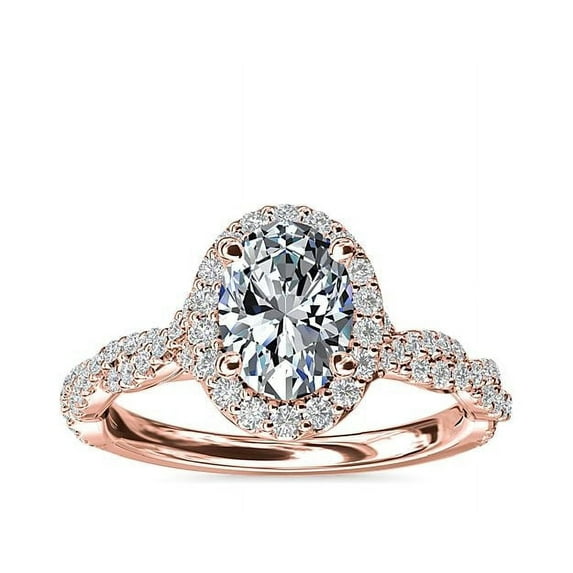 1.00 Ct Brilliant Oval Shape Genuine Diamond Sparkle Halo Ring for Engagement and Wedding in Solid 18K Rose Gold Size 6.5