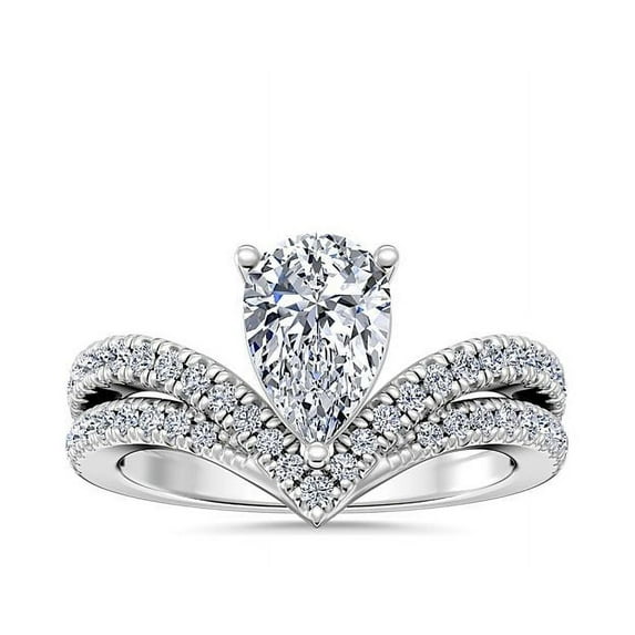 1.00 Ct Brilliant Pear Cut Natural Diamond Accents Elegant Halo Ring for Women Solid 18K White Gold Size 6