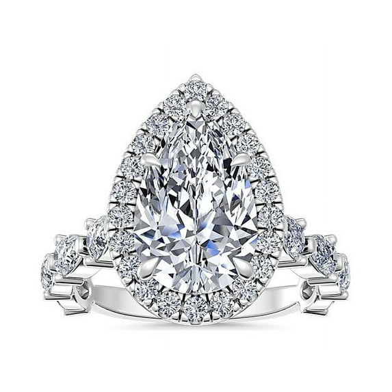 1.00 Ct Brilliant Pear Cut Natural Diamond Accents Elegant Halo Ring for Women Solid 18K White Gold Size 6