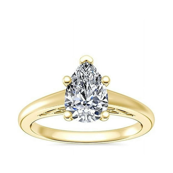 1.00 Ct Brilliant Pear Cut Natural Diamond Elegant Solitaire Wedding Ring for her Solid 14K Yellow Gold Size 6