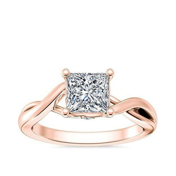 1.00 Ct Brilliant Princess Cut Genuine Diamond Sparkle Solitaire Engagement Ring for Women Solid 14K Rose Gold Size 6.5