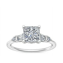 1.00 Ct Brilliant Princess Cut Natural Diamond Latest Solitaire with Accents Design Engagement Ring for Women Solid 14K White Gold Size 7