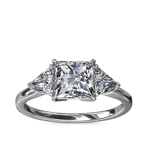 1.00 Ct Brilliant Princess Cut Natural Diamond Princess Three Stone Engagement Ring for her Solid 14K White Gold Size 5.5