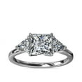 thumbnail image 1 of 1.00 Ct Brilliant Princess Cut Natural Diamond Princess Three Stone Engagement Ring for her Solid 18K White Gold Size 5.5, 1 of 8