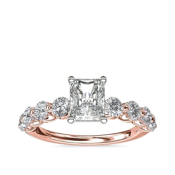 1.00 Ct Brilliant Radiant Cut Genuine Diamond Sparkle Solitaire with Accents Engagement Ring for Women Solid 14K Rose Gold Size 6.5