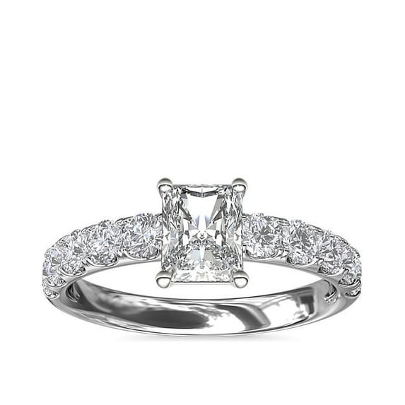 1.00 Ct Brilliant Radiant Cut Natural Diamond Radiant Solitaire with Accents Engagement Ring for her Solid 14K White Gold Size 5.5