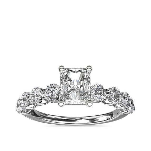 1.00 Ct Brilliant Radiant Cut Natural Diamond Radiant Solitaire with Accents Engagement Ring for her Solid 14K White Gold Size 5.5