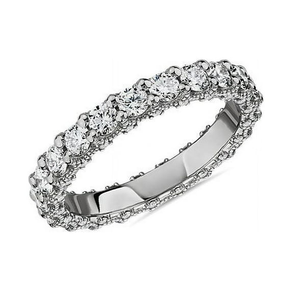 1.00 Ct Brilliant Round Cut Genuine Diamond Sparkle Engagement Eternity Band for Women Solid 14K White Gold Size 6.5