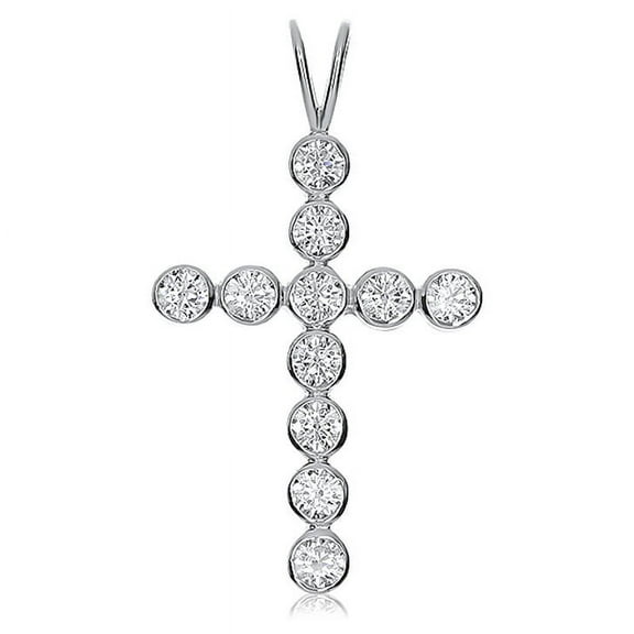 1.00 Ct Brilliant Round Cut Genuine Multi-Diamond Cascading Cross Pendant Necklace in 14K White Gold With 18 inches chain