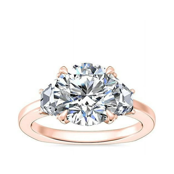 1.00 Ct Brilliant Round Cut Natural Diamond Elegant Three Stone Wedding Ring for her Solid 14K Rose Gold Size 6