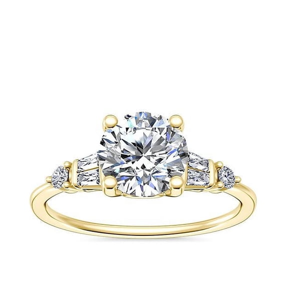 1.00 Ct Brilliant Round Cut Natural Diamond Radiant Solitaire with Accents Engagement Ring for her Solid 18K Yellow Gold Size 5.5