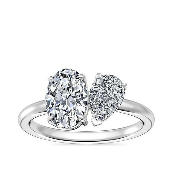 1.00 Ct Clarity VS1 Color F-G Oval & Pear Natural Diamond Stunning Two Stone Wedding Ring for Women Solid 950 Platinum Size 7.5