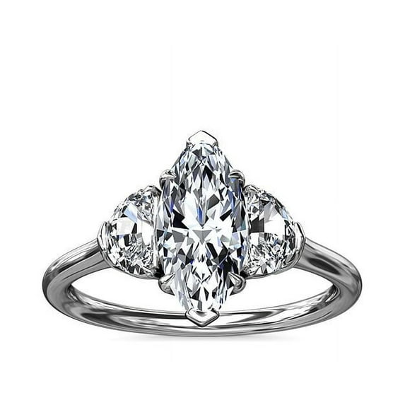 1.00 Ct Clarity-VS1 Marquise Cut Natural Diamond Sparkle Three Stone Design Wedding Ring for Ladies Solid 950 Platinum Size 7