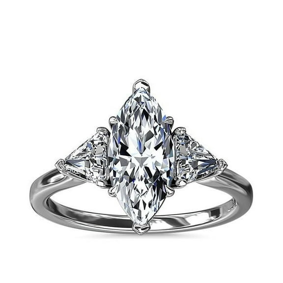 1.00 Ct Clarity-VS1 Marquise Cut Natural Diamond Sparkle Three Stone Design Wedding Ring for Ladies Solid 950 Platinum Size 7