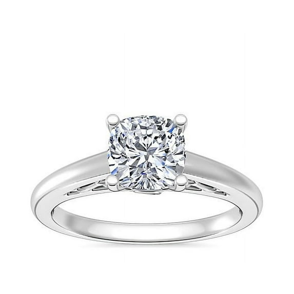1.00 Ct Cushion Cut Natural Diamond Stylish Solitaire Ring for Anniversary Solid 14K White Gold Size 4