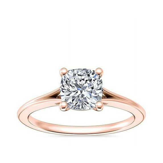 1.00 Ct Cushion Cut Natural Diamond Unique Solitaire Ring for Anniversary Solid 18K Rose Gold Size 4