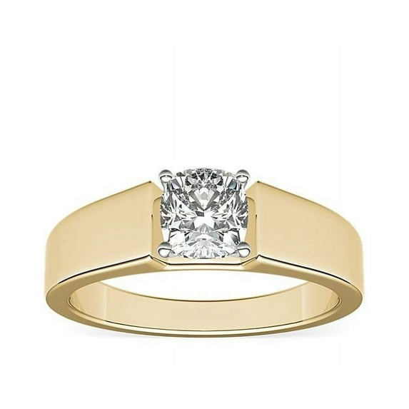 1.00 Ct Cushion Cut Natural Diamond Unique Solitaire Ring for Anniversary Solid 18K Yellow Gold Size 4