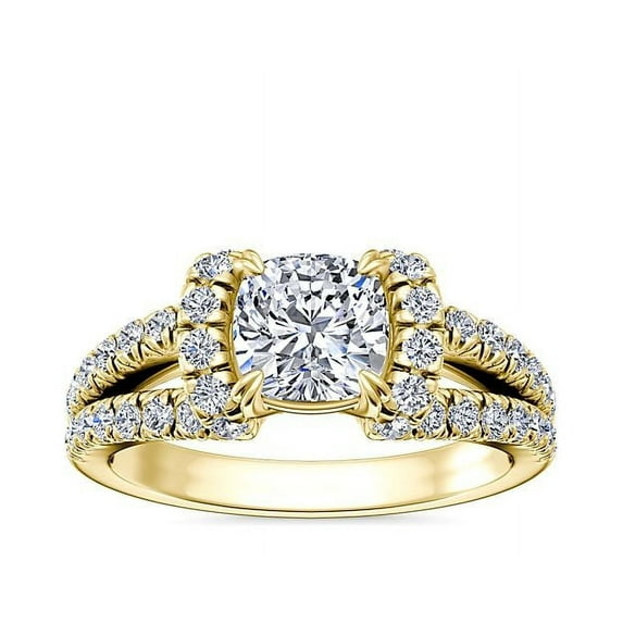 1.00 Ct Cushion Cut Natural Diamond Unique Solitaire with Accents Ring for Anniversary Solid 18K Yellow Gold Size 4