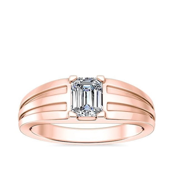 1.00 Ct Emerald Cut Genuine Diamond Solitaire Wonderful Ring for Ladies Solid 18K Rose Gold Size 10.5