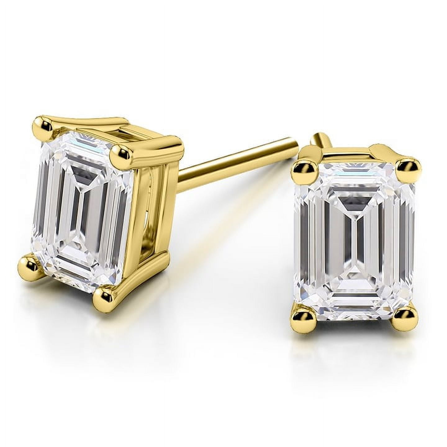 1.00 Ct Emerald Cut IGI Certified Lab Grown Diamond Push Back Stud Earring in 18K Yellow Gold (F/VS1), by Caratup