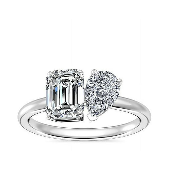1.00 Ct Emerald & Pear Cut Natural Diamond Stylish Two Stone Ring for Anniversary Solid 950 Platinum Size 4