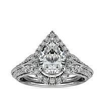 1.00 Ct Excellent Pear Cut Real Diamond Unique Designer Solitaire with Accents Wedding Ring for Ladies Solid 14K White Gold Size 7