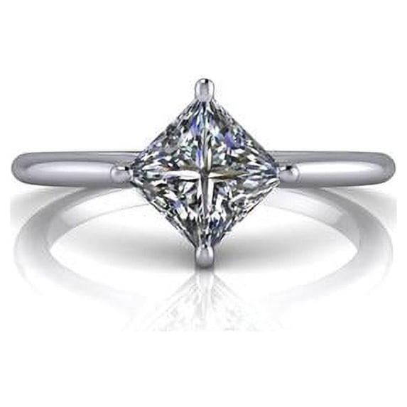 1.00 Ct Excellent Princess Shaped Diamond Bridal Rings Solid 14K White Gold Size 7.5